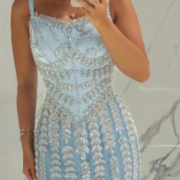 Luxury Beaded Blue Mermaid Evening Dress - Picture 1 of 4
